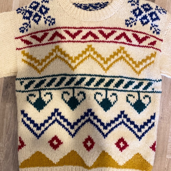 Vintage Hand-Knit Nordic Pullover – Women’s S/M – Bright Après-Ski Charm - Picture 6 of 8